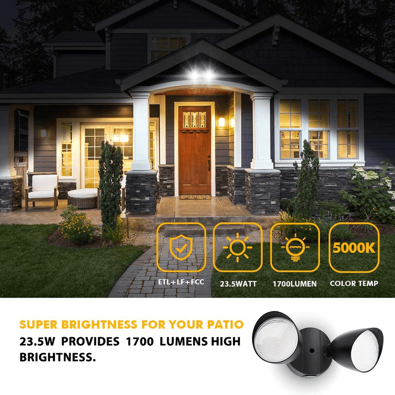LUTEC 5000K Zwarte Dubbele LED Spotlight Stralingslamp Buiten Muurverlichting 2-Head Spot Beveiliging Verstelbare Kop Tuin Modern Nieuwe Garage Schuur