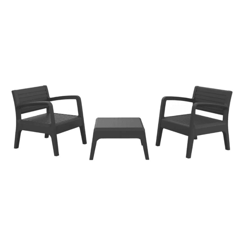 Sp-Berner Miami Tête-à-Tête grafietkleurige set – intieme 2-persoons tuinzitset tegenover elkaar - duurzame opbergoplossing van gerecycled