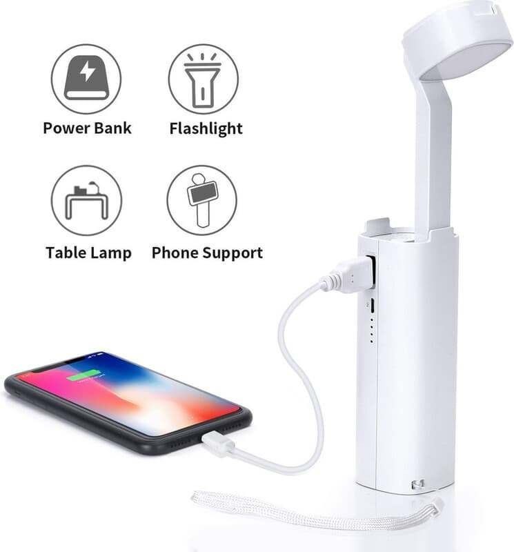 Aigostar LED-bureaulamp, wit, 3 W, 4500 K, 3-niveaus dimbaar met zaklamp, powerbank en telefoonhouder 3-in-1