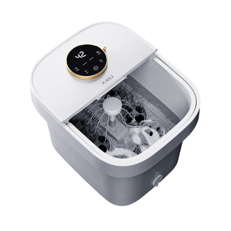 KASJ T6 Elektrische voetbadmassage met 4 roterende rollen & 2 hielpuncten acupressuur – Instelbare temperatuur, timer, gemakkelijke