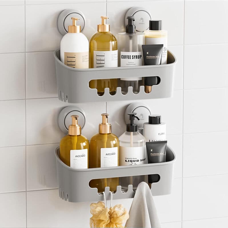 TAILI Doucherek Zuignap 2 Stuks, Zware Badkamer Organizer, Verwijderbare Planken voor Binnenin Douche, Shampoo, Waterdichte Zuignap Kunststof