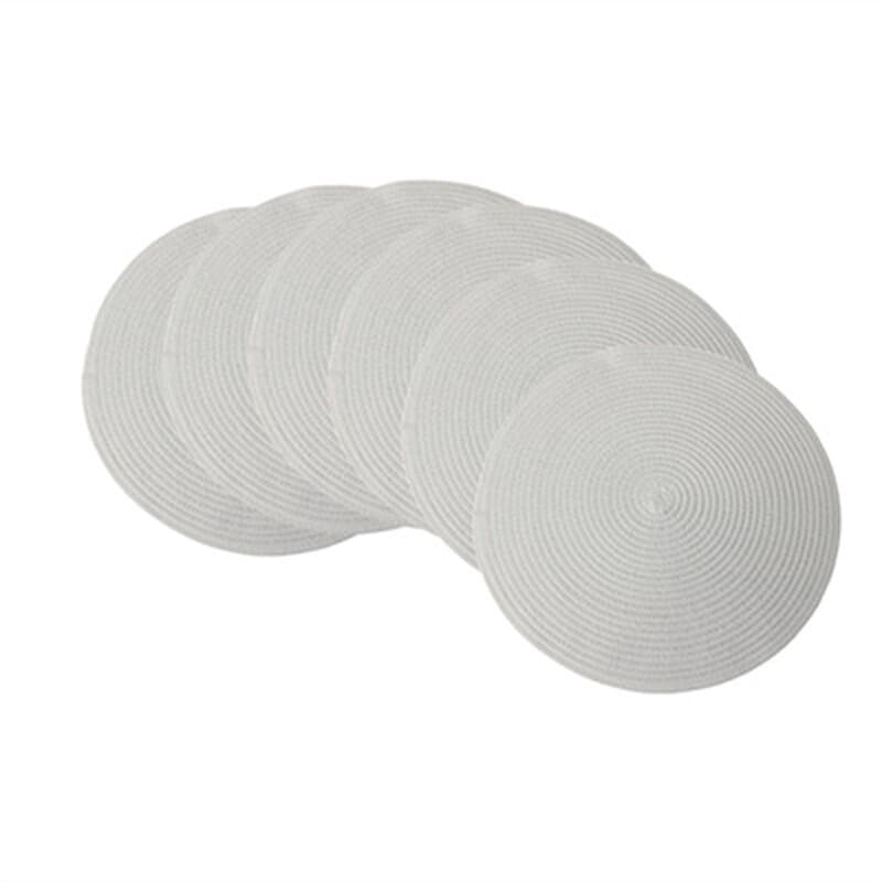 Polyester placemat wit 80g, gevlochten ronde placemats 38cm, set van 6, hittebestendig en antislip, katoenen eettafel onderzetters, groot en wasbaar,