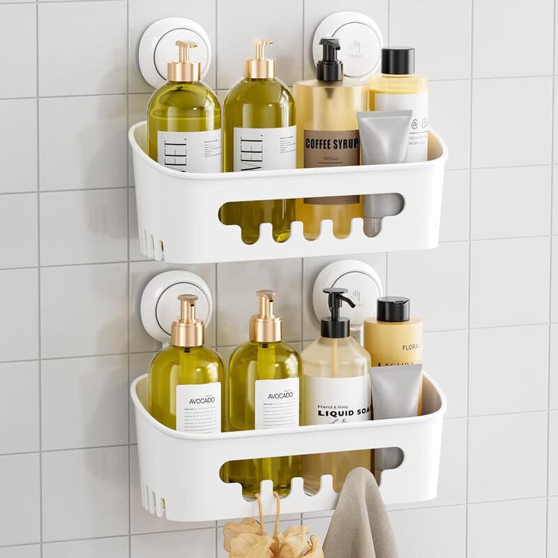 TAILI Doucherek Zuignap 2 Stuks, Zware Badkamer Organizer, Verwijderbare Planken voor Binnenin Douche, Shampoo, Waterdichte Zuignap Kunststof