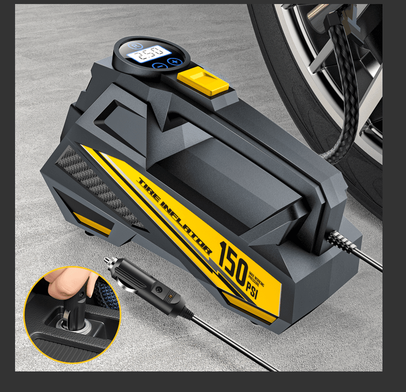 CARSUN Draagbare Air Compressor met snoer – Verbeterd 12V 150PSI Elektrische Bandenpomp, geschikt voor auto, motor, fiets en bal