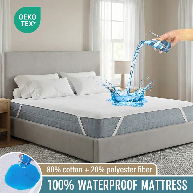 LeBonsoir waterdichte matrasbeschermer, ademend bovenkussen, antislip met 4 hoekriemen, vlekbescherming, wasbaar, waterdicht, rimpelvrij bovenkussen,