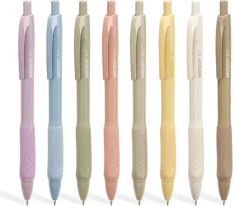 WRITECH gelpennen 0,5 mm met comfortabele greep, 8 stuks intrekbaar, zwarte inkt, soepele schrijfervaring, geen vlekken of doorbeschrijven
