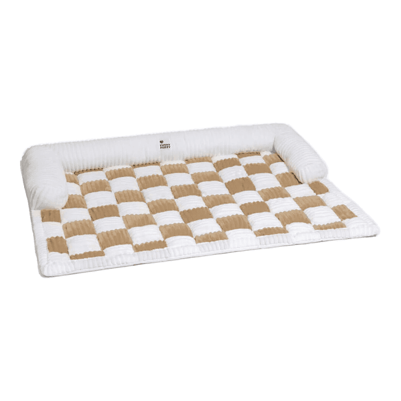 FUNNYFUZZY crèmekleurige vierkante geruite knusse huisdiermat en meubelbeschermhoes voor honden en katten maat S koffiebruin
