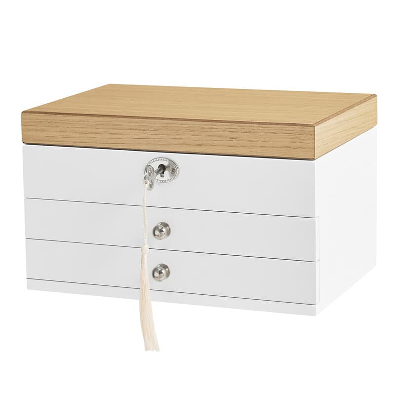 JOYFURNOS sieradendoos, 3-laags sieradenorganizer met grote spiegel, 2 lades, afsluitbaar, cadeau voor dierbaren, voor ringen, oorbellen, armbanden,