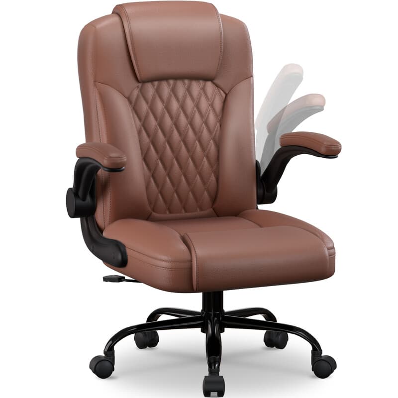 Bureaustoel Ergonomisch, kunstleren bureaustoel 90° opklapbare armleuningen, bureaustoel 90-120° kantelfunctie, ergonomische bureaustoel met