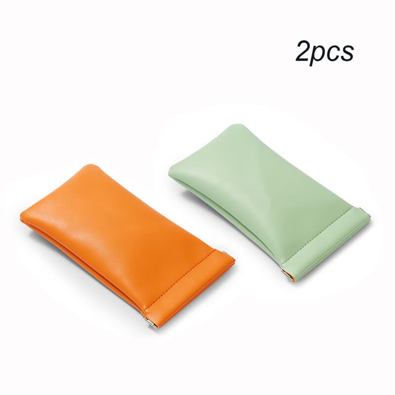 Oirlv 2 stuks Automatisch sluitende mini make-uptas Waterdichte PU-leer oordopjes opbergtas Muntas Zero-portemonnee Lippenstift sieraden opbergtas