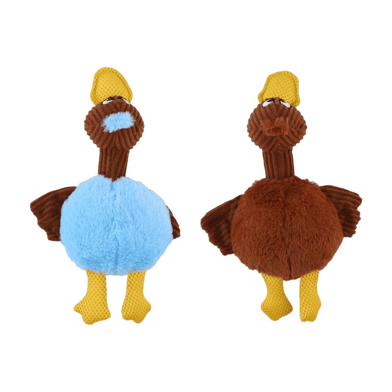 24.Se Pluche Hond Speelgoed Eend met Geluid - 19 cm, Blauw/Bruin & Bruin Assortiment