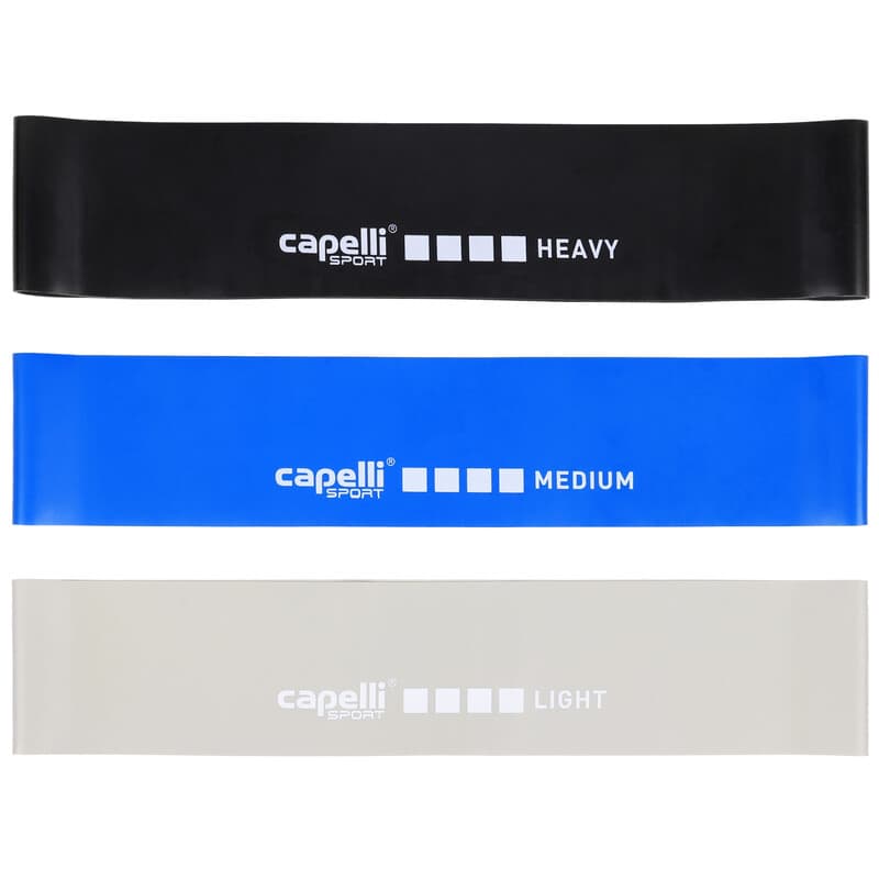 Capelli Sport set van 3 ringvormige weerstandsbanden - natuurlijk latex, lichte, gemiddelde en zware weerstand, natuurlijk latex biedt langdurige