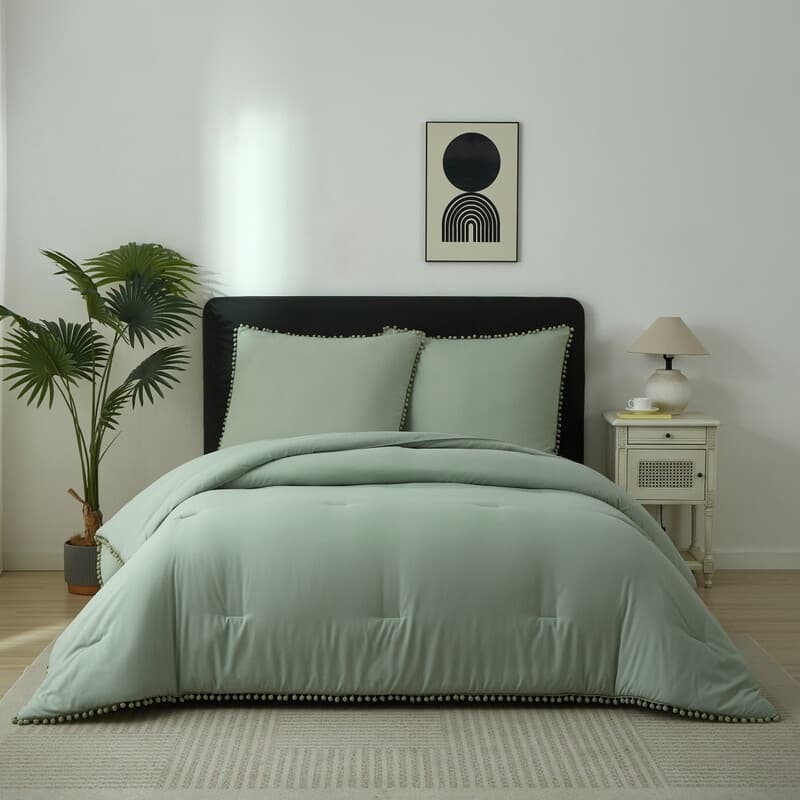 Meeallhome Dekbedset met Pom Pom Franjes 260×240cm / 65×65cm×2 Turquoise