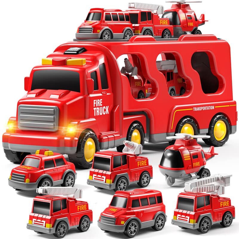 Brandweerwagens Brandweerwagen Speelgoed voor Kinderen 3,4,5 6,7 Jaar Transportvoertuig Draagset, Verjaardagscadeaus voor Kinderen