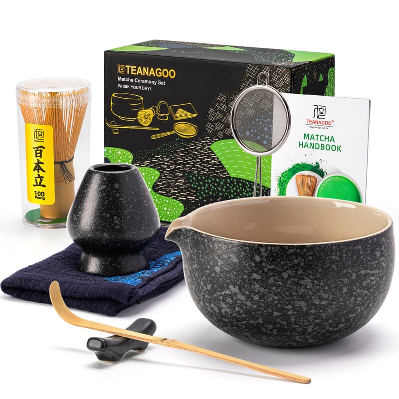 TEANAGOO Matcha Klopper, 7-delige Matcha Set, Matcha Kit voor Ceremonie, Matcha Theeset voor het maken van Ontbijt/Latte, Matcha Klopper Set en Kom