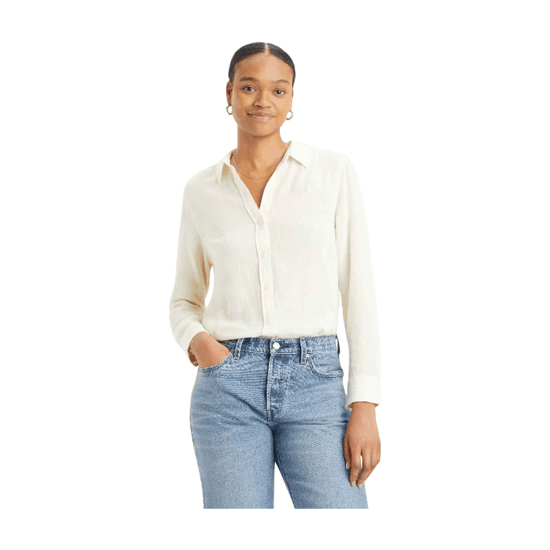 Levi's Dames Overhemdblouse Lang Mouw Savannah Stripe Anise Flower Linnen The Classic Collection L
