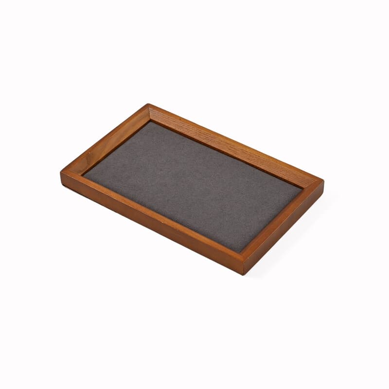Oirlv houten sieradendisplaydienblad, massief hout, fluwelen sieradenorganiseerplateau, opbergdienblad voor ringen, oorbellen, kettingen, armbanden en