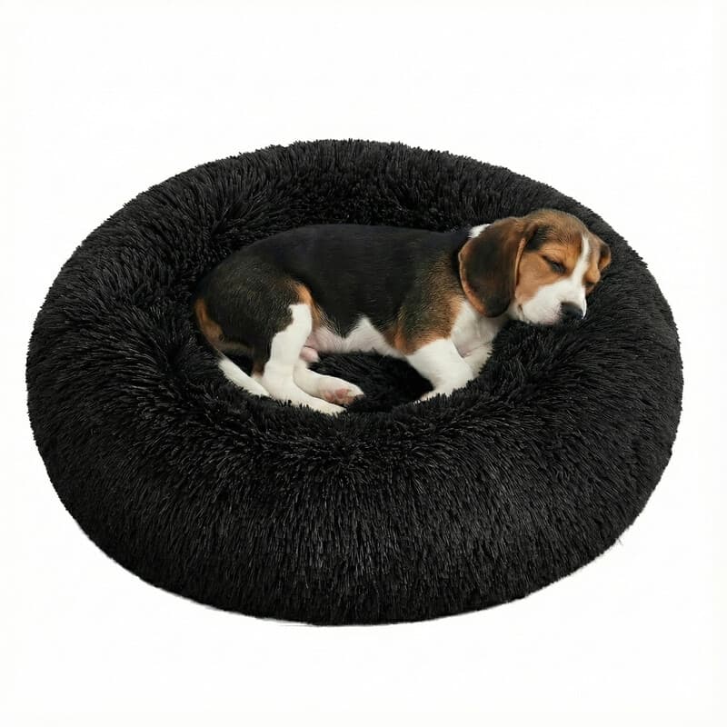 JOYFURNOS donut huisdierenbed voor honden en katten, pluizig kalmerend bed met afneembare en wasbare hoes, zacht langpolig pluche, 60 cm, donkergrijs,