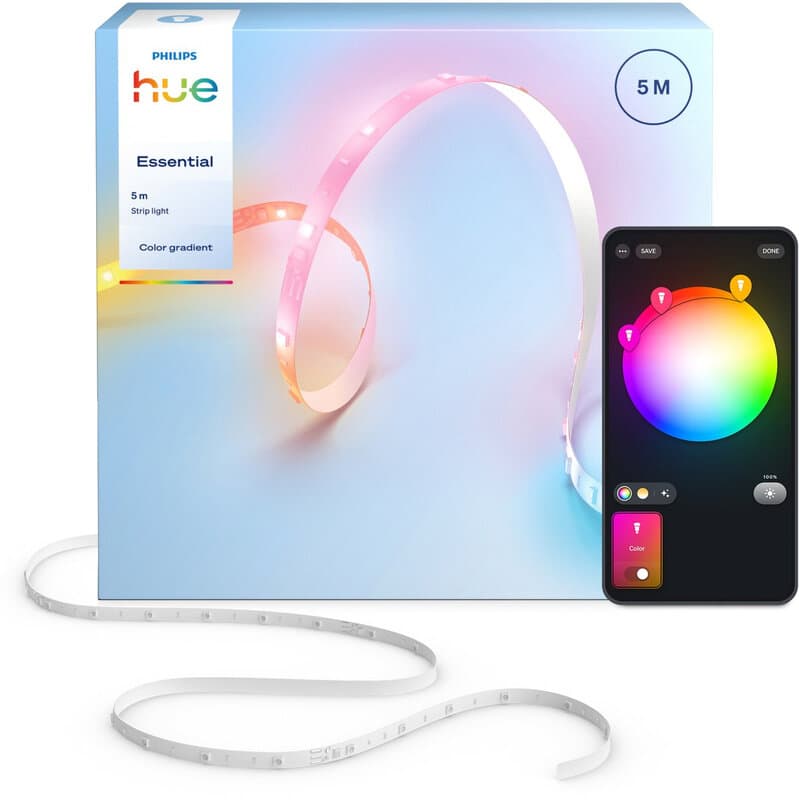 Philips Hue Essential LED Strip - 5m - Gekleurd licht - Dimbaar - Knip op maat- Bediening via onze app of met je stem