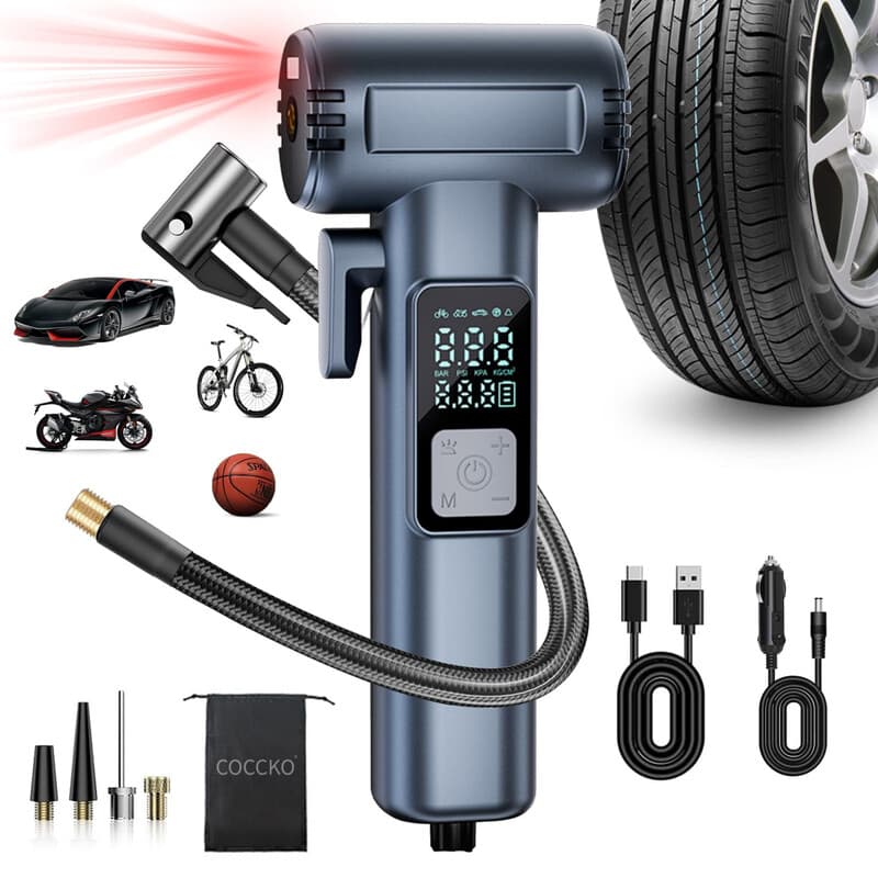 Campingaz draagbare draadloze luchtcompressor - Slimme bandencompressor voor auto/motor/fiets met 5 LED-modi, USB-oplader, SOS-beveiliging,