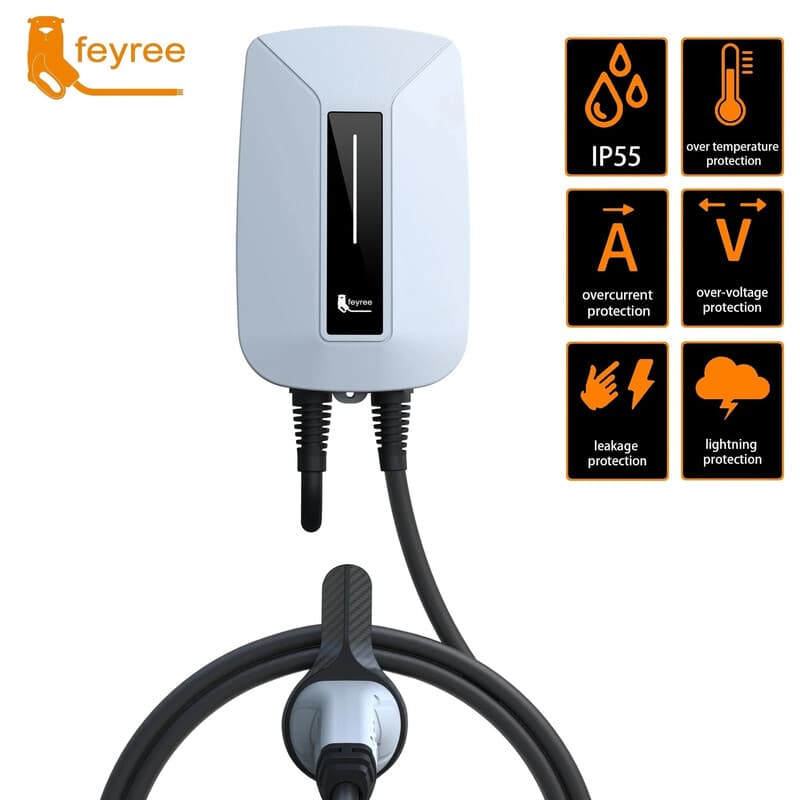 feyree EV-oplader type 2 EVSE Wallbox, 32 A, 7 kW, IEC 62196-2-stekker, 1 fase, 5 m kabel, wandmontage, oplaadstation voor elektrische auto
