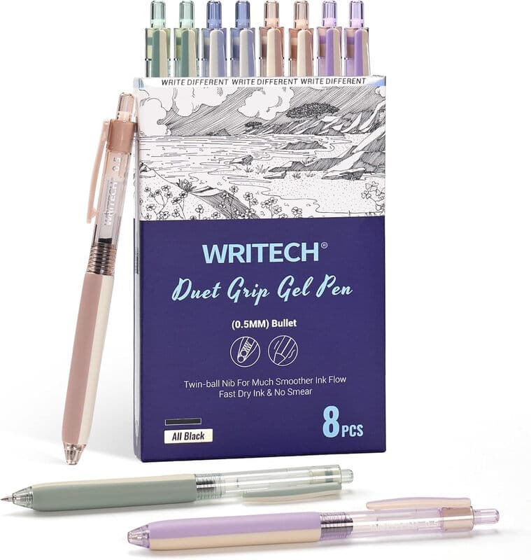 WRITECH Uittrekbaar Gel Inktstiften: 8st zwart inkt 0,5mm extra fijn punt Klikpen voor soepel schrijven, dagboek bijhouden, tekenen, notities maken,