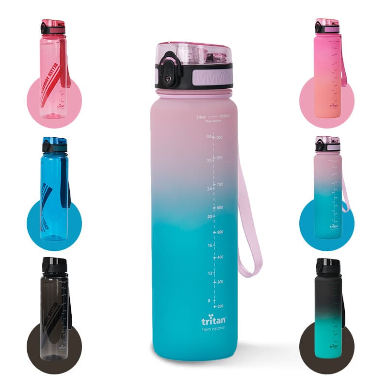 JORDAN & JUDY Tritan sportwaterfles met handvat, verloop roze, 1000ml