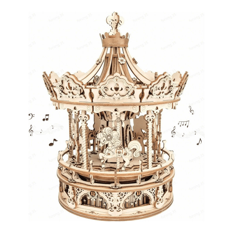 Robotime ROKR romantische carrousel 3D houten puzzel bouwspeelgoed 17 x 17 x 23,5 cm 1 stuk,Wooninrichting, boekenkastdecoratie,Handgemaakte cadeaus