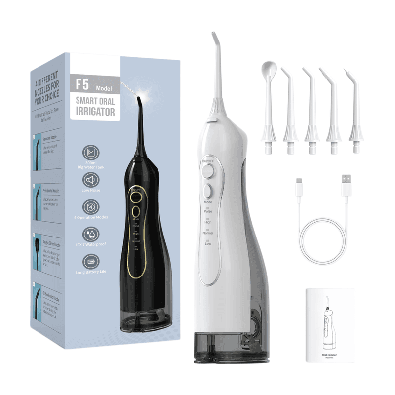 Sunluxy Draadloze Draagbare Monddouche – 140PSI Krachtige Waterstraal, 5 Standen, 360° Draaibare Spuitkop, 300 ml Grote Waterreservoir, 40 Dagen