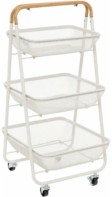 5five Mayaj 3-laags rollend karretje - Metaal en kleihout, beige, 48 x 41,5 x 86 cm