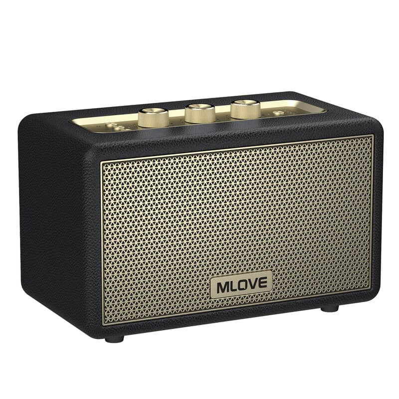 Mlove A200 Draagbare Bluetooth-luidspreker draadloze Bluetooth 5.3 speaker 24 uur afspeeltijd, Elegante Retro Bluetooth-luidspreker - Zwart