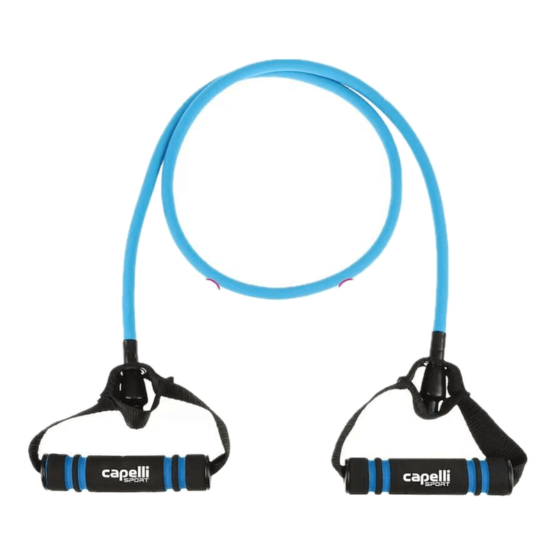 Capelli Sport middelzware weerstandsband van natuurlijk latex 120 cm met handgrepen, enkele weerstandsband, oefenband met handgrepen, voor