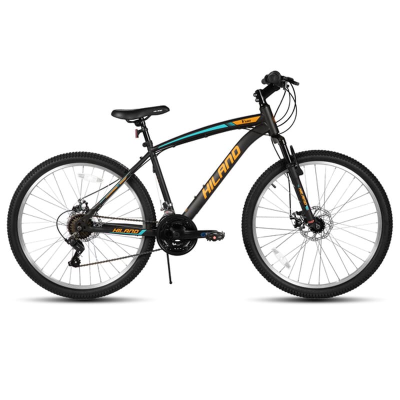 Hiland Ridge mountainbike voor volwassenen, robuust Hi-Ten-stalen frame, stadsfiets voor woon-werkverkeer voor mannen en vrouwen, voorverende vork, 18