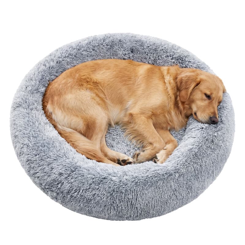 Ochama donut-hondenmand met zachte, kalmerende vulling, afneembare en wasbare hoes, grijs