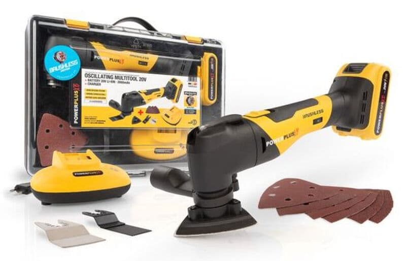POWERPLUS POWXB40020 20V Draadloze Oscillerende Multitool met Borstelloze Motor, 6 Snelheidsinstellingen, Snelle Ontgrendeling, 2000mAh Accu, Oplader