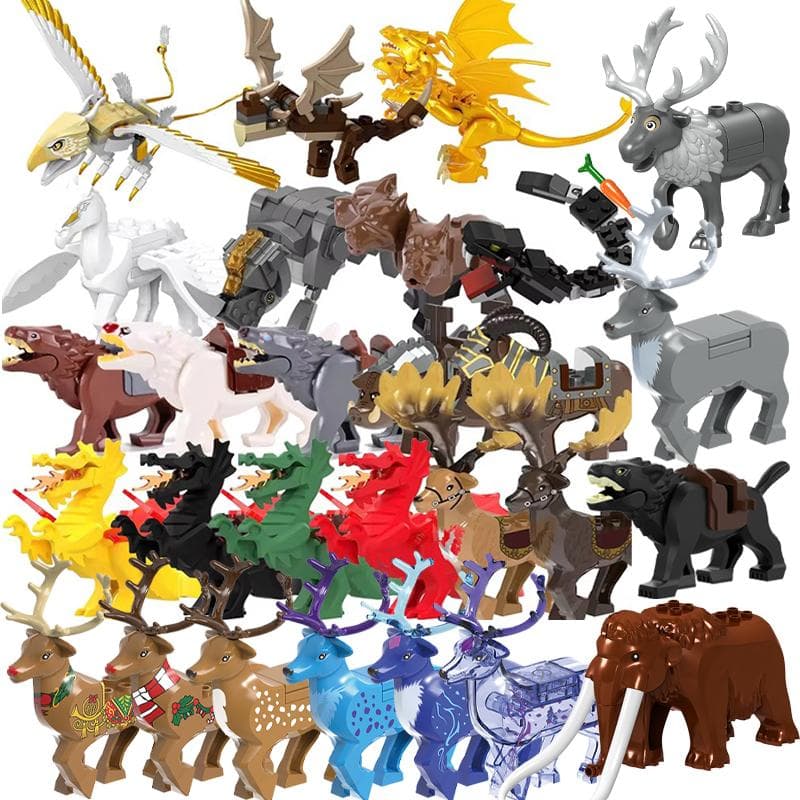 Magische Films Middeleeuwse Dierfiguur Bouwstenen Draak Eland Wild Zwijn Dikhoornschaap Hond Mini Model Stenen Speelgoed DIY Cadeaus voor Kinderen