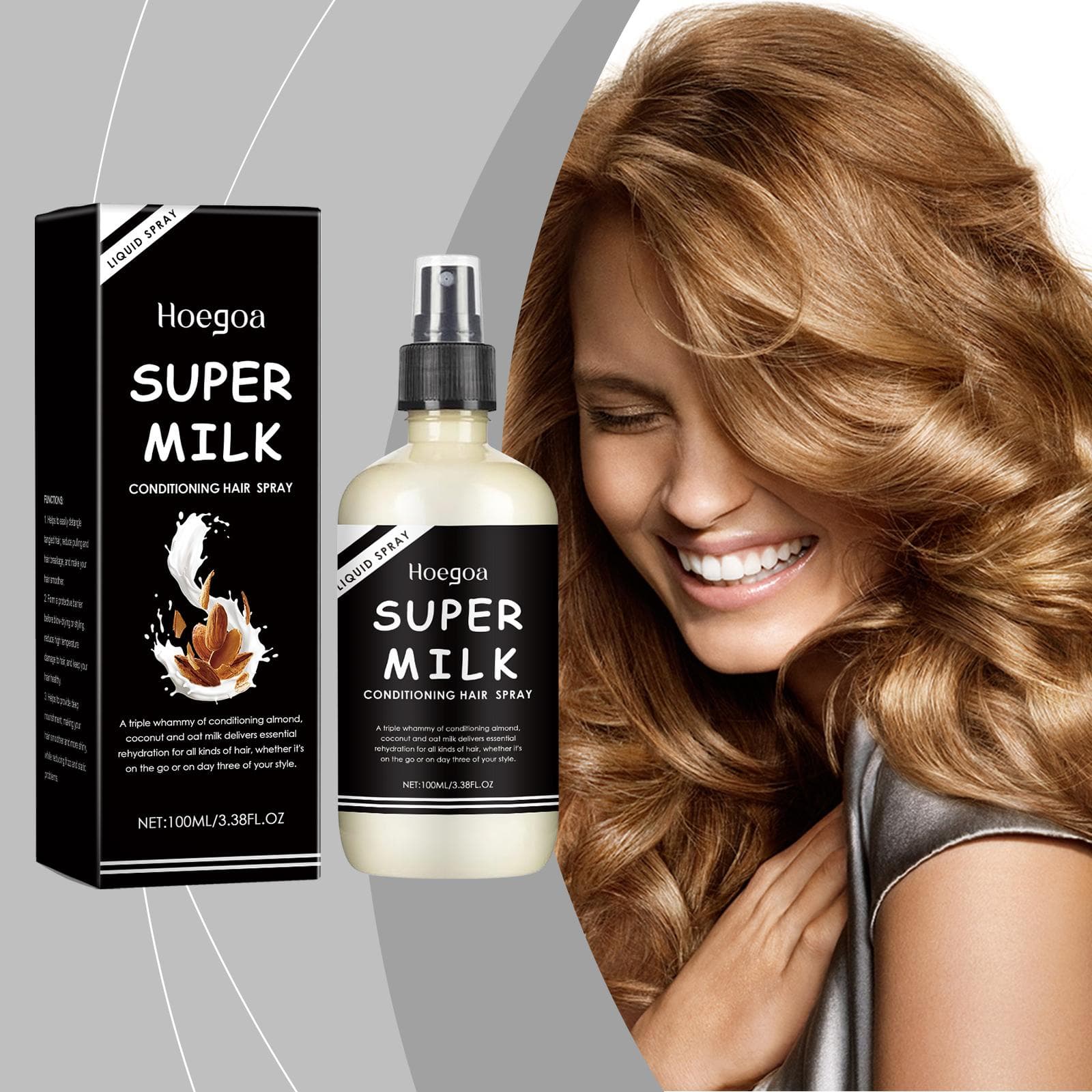 Hoegoa Super melk haarspray, super melk haarprimer, gladmakende conditioner voor alle haartypes (100 ml)