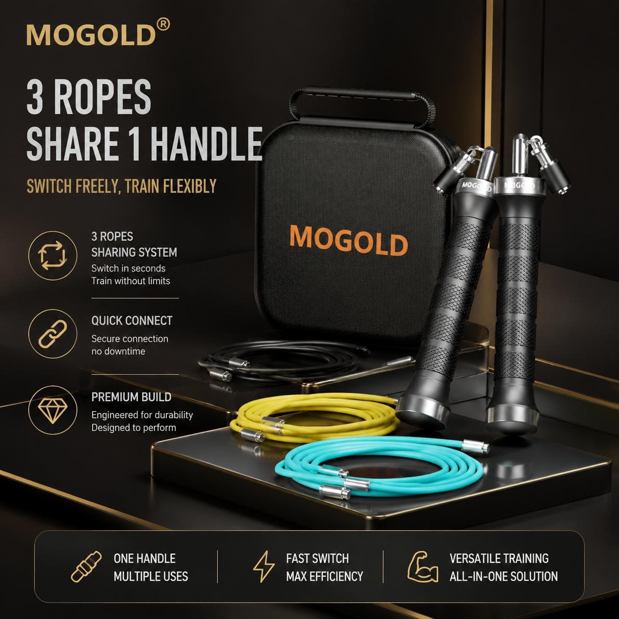 Mogold Pro Springtouw: Snelle Verwisseling, Hoge Snelheid Jam-vrije Lagers, Antislip Grip – Verhoog Snelheid & Gewichtsverlies