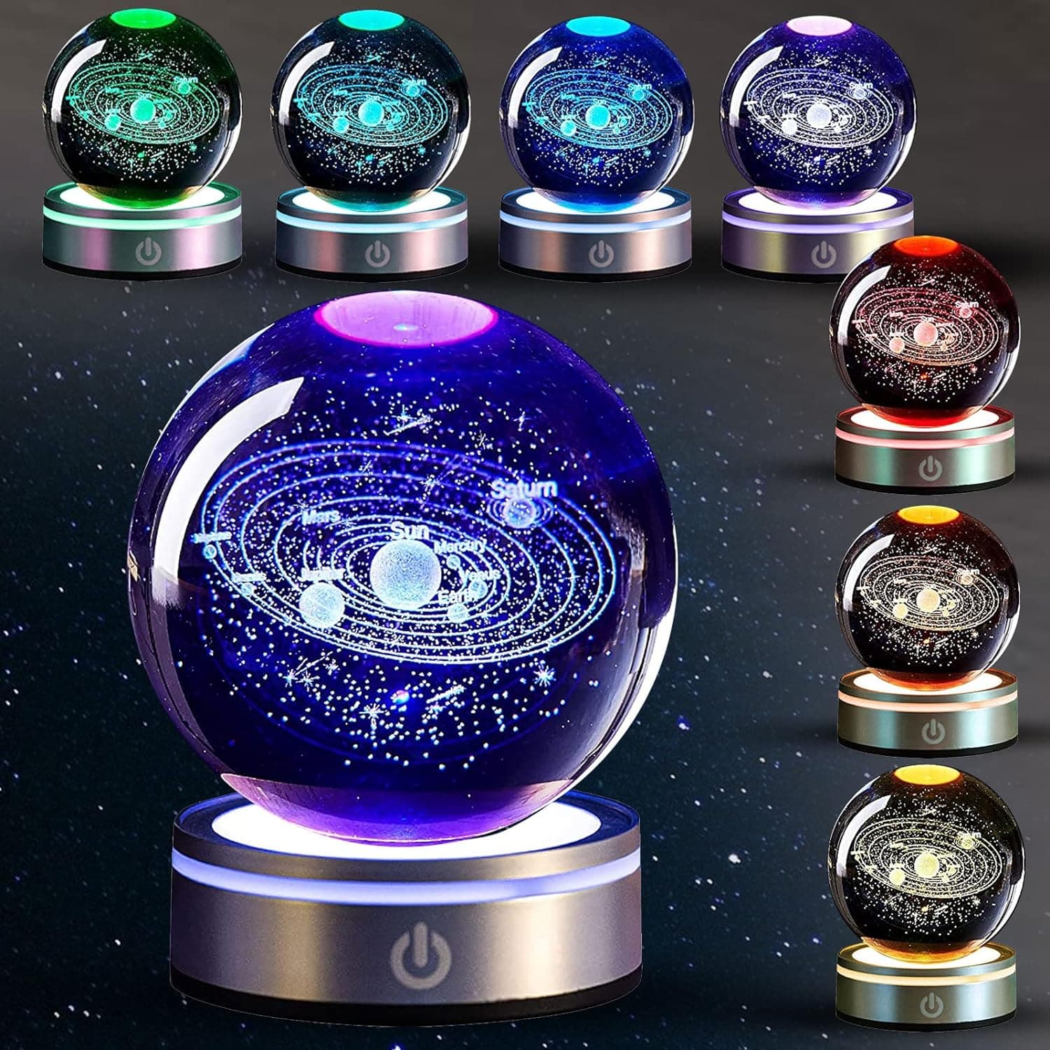 Kristallen bol nachtlampjes gloeiende planeet sterrenstelsel astronaut 3D RGB maan tafellamp sfeerlamp tafeldecoraties kindercadeaus