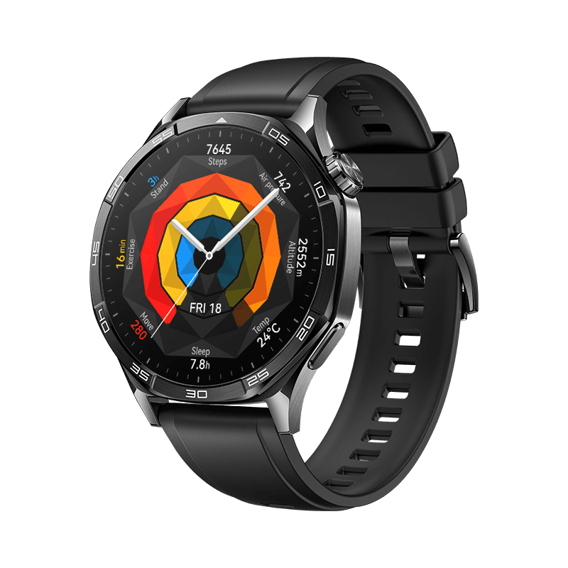 HUAWEI WATCH GT 5 46mm Zwart fluoroelastomeer band/ GPS / Bluetooth 5.2 / Compatibel met iOS en Android