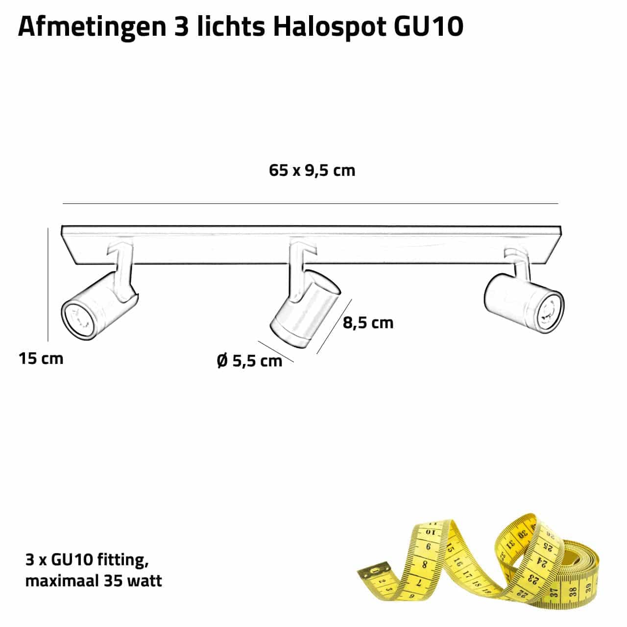 Spotlamp | Halospots mat staal | 3 lichts | GU10 | geborsteld staal | metaal | moderne verlichting