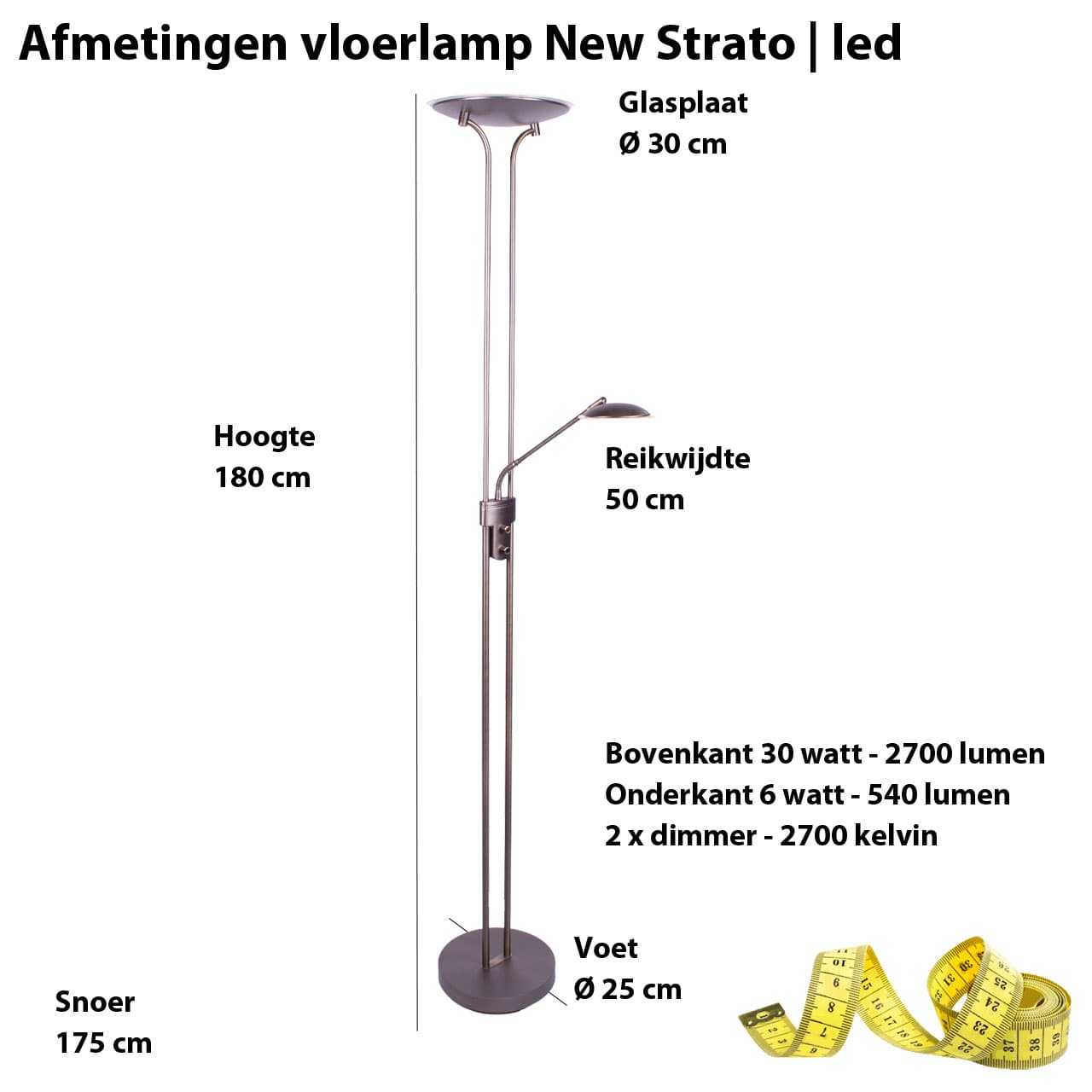 Vloerlamp | 30 cm | empoli vloerlampen | 2 lichts | LED | brons/bruin | glas metaal | design