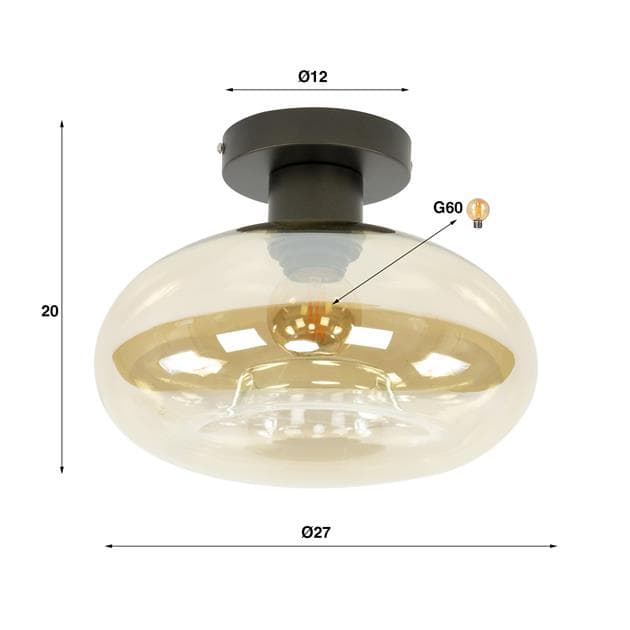 Plafonniere | 27 cm | Soll | E27 | amber bruin | glas metaal | hotel chique moderne decoratieve