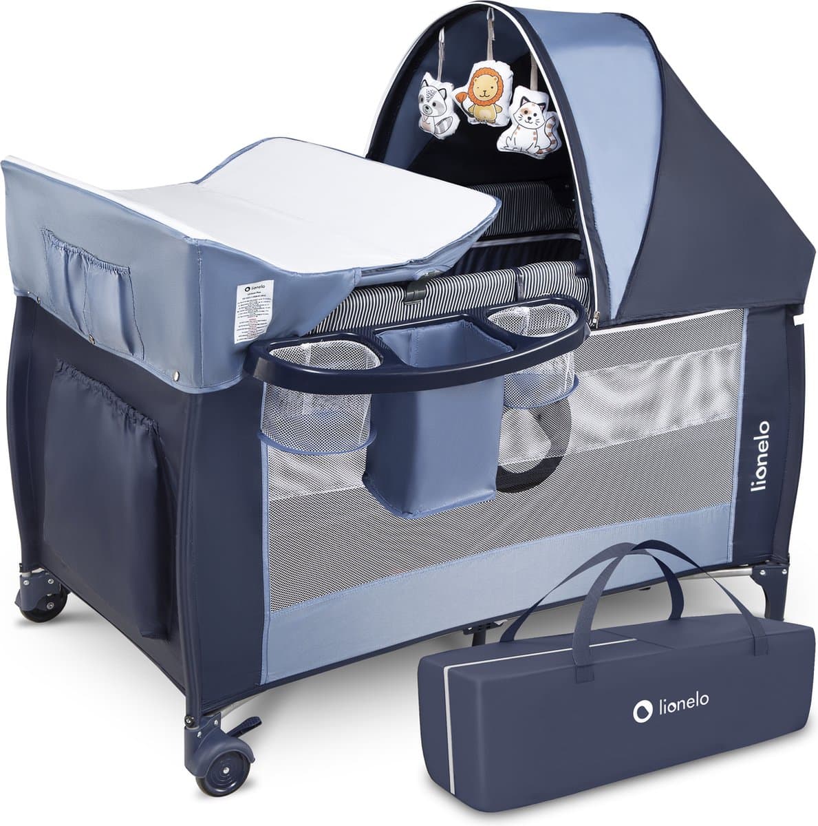 Lionelo sven plus 2in1 meegroeibed & campingbedje - 127x60 cm - tot 15 kg - co-sleeper - reisbed met commode, organizer, klamboe en interactief