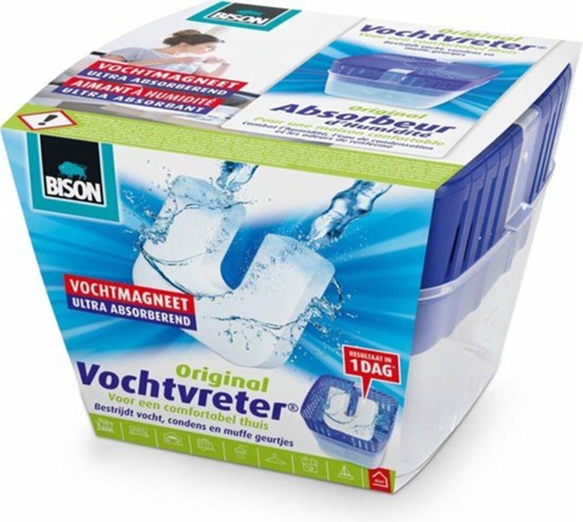 Bison vochtvreter® original, luchtontvochtiger, bestrijdt vocht en schimmel in woonruimtes, uniek luchtcirculatiesysteem, 450 g, wit, ook geschikt