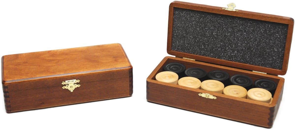 HOT Games Damstenen blank/zwart in bruin houten klap-kist