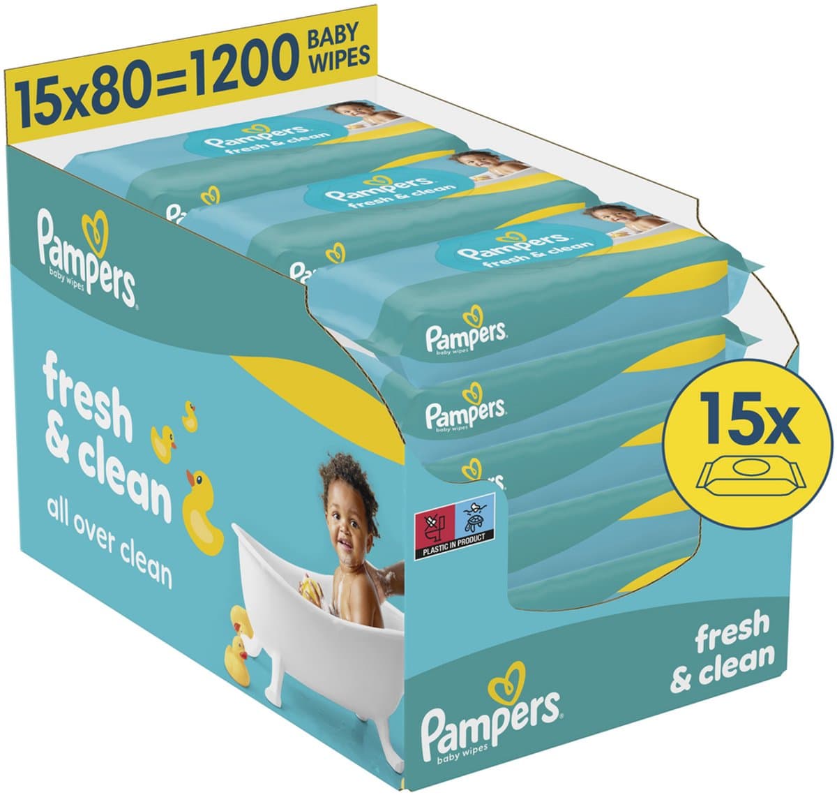 Pampers fresh clean babydoekjes 15 verpakkingen = 1200 doekjes