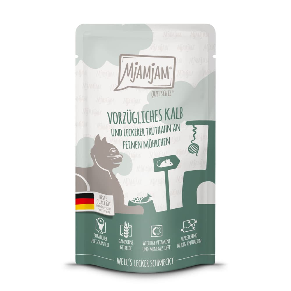 12x125g MjAMjAM Quetschie Kalf & Kalkoen nat kattenvoer