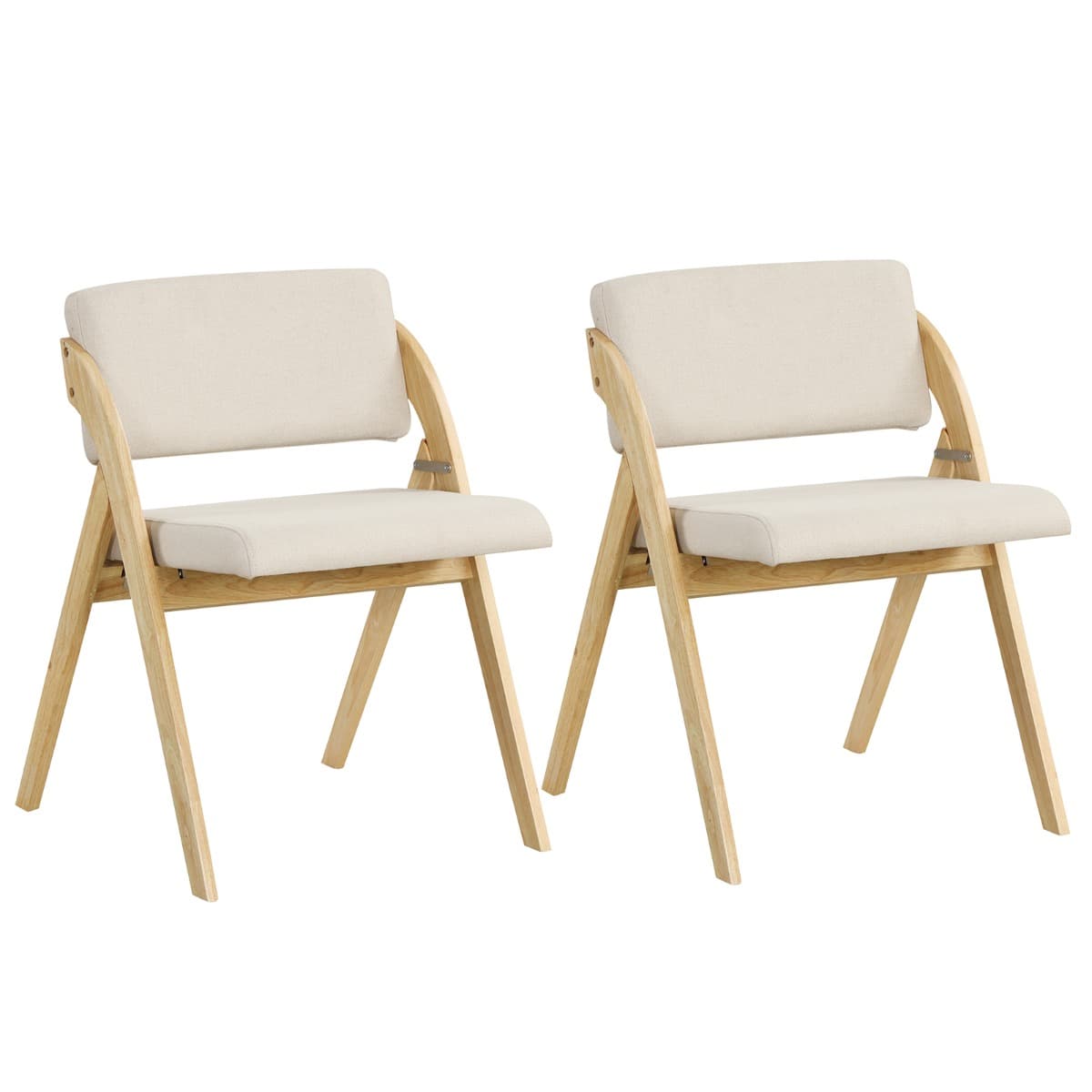 Set van 2 Eetkamerstoelen Klapstoel met Rubberhouten Poten Gestoffeerde Zitting en Rugleuning Geen Montage Nodig Naturel