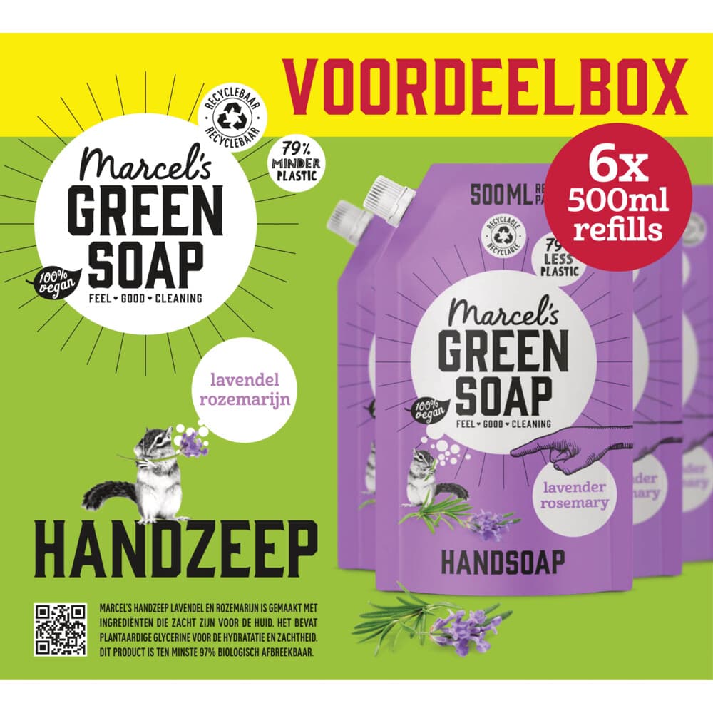 6x Marcel's Green Soap Handzeep Lavendel & Rozemarijn Navul Stazak 500 ml